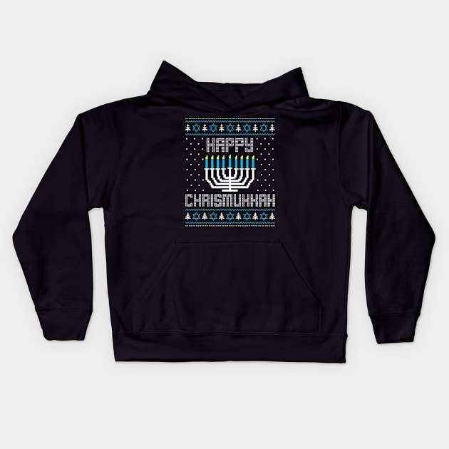 Happy Chrismukkah Menorah Ugly Christmas Hanukkah Kids Hoodie by eylaaadamf